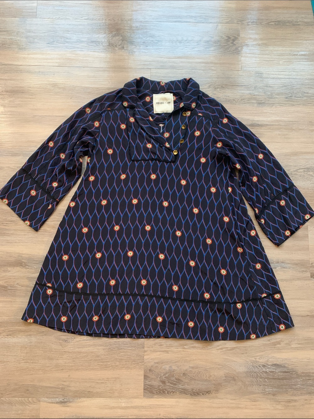 Kenzo x H&M Blue Silk Dress with Floral Pattern Size 6